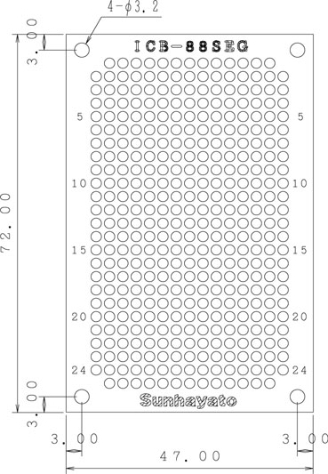 【ICB-88SEG】サンハヤト 小型ユニバーサル基板（ガラスコンポジット両面／47×72×1.2t）