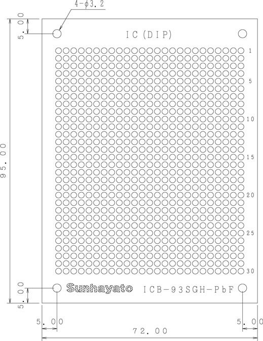 【ICB-93SGH-PBF】サンハヤト 小型ユニバーサル基板（鉛フリー基板両面／72×95×1.6t）