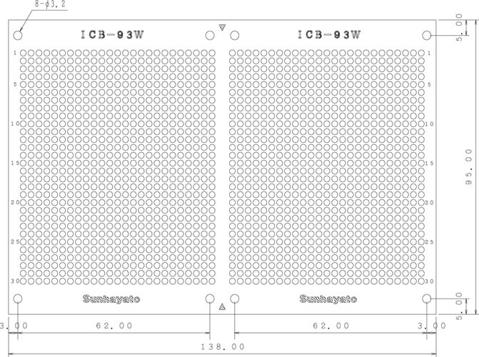 【ICB-93W】サンハヤト 小型ユニバーサル基板（紙フェノール片面／95×138×1.6t）