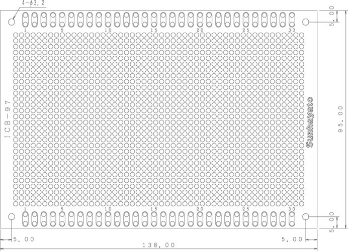 【ICB-97】サンハヤト ユニバーサル基板（ガラスコンポジット片面／95×138×1.2t）