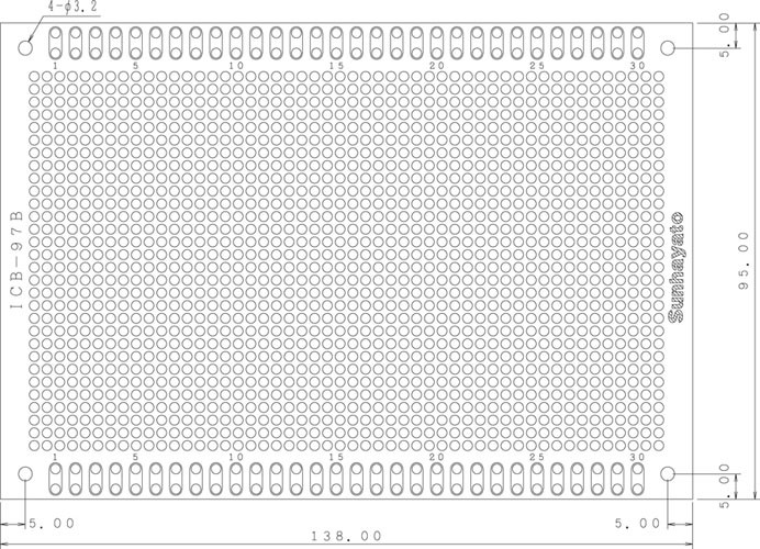 【ICB-97B】サンハヤト ユニバーサル基板（ガラスコンポジット片面／95×138×1.6t）