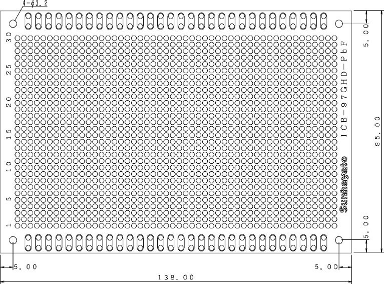 【ICB-97GHD-PBF】サンハヤト ユニバーサル基板（鉛フリー基板両面／95×138×1.6t）