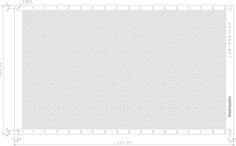 【ICB-98G-PBF】サンハヤト ユニバーサル基板（鉛フリー基板片面／137×232×1.6t）